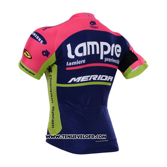 2015 Maillot Ciclismo Lampre Merida Rose et Bleu Manches Courtes et Cuissard